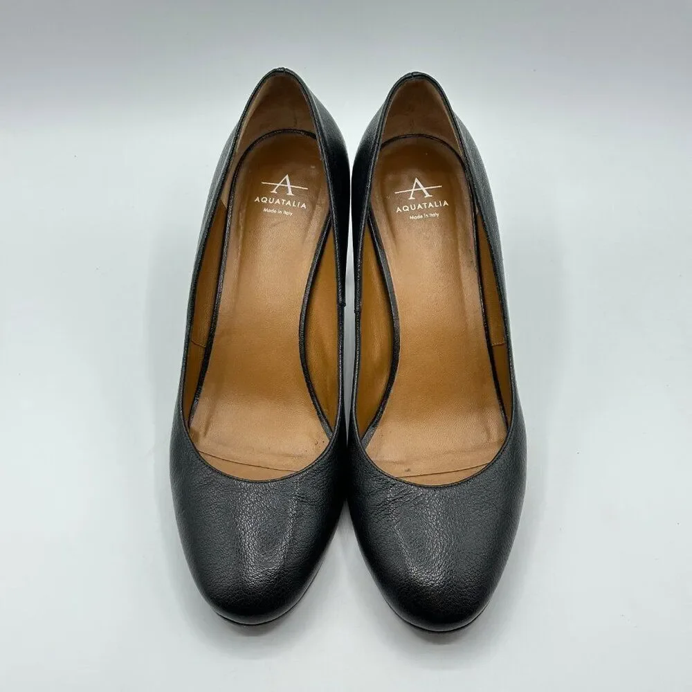 Aquatalia Women's Leather Black Heeled Almond Toe Pumps Size 8.5 - Picture 6 of 9